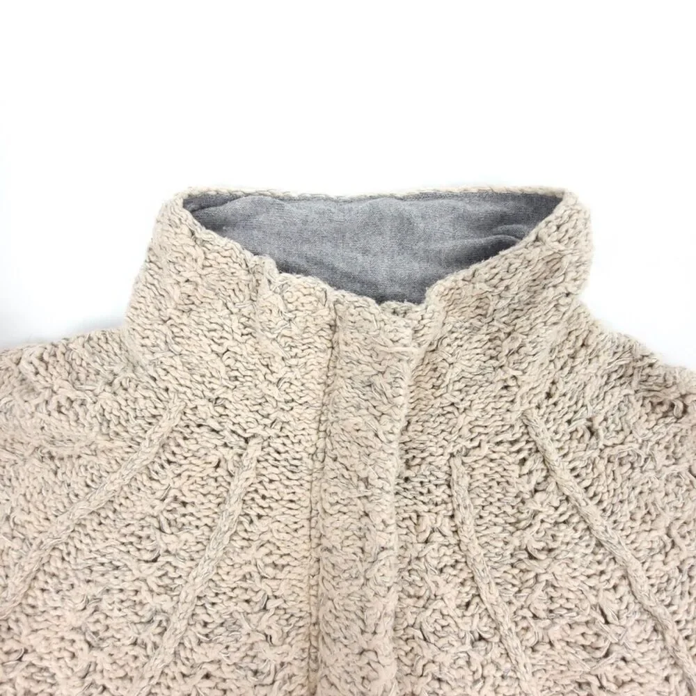 EILEEN FISHER Organic Cotton High Collar 2-Way Zip Jacket Maple Oat Knit Luxury